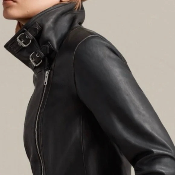ALLSAINTS Leather Bales Moto Biker Jacket UK 8 / US 4 - Picture 6 of 13